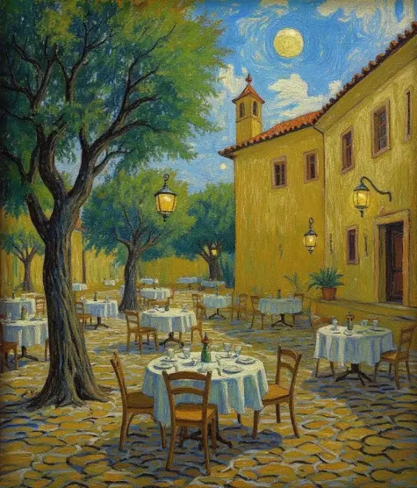 تراس عشاء بستان الزيتون: مستوحى من فان غوخ