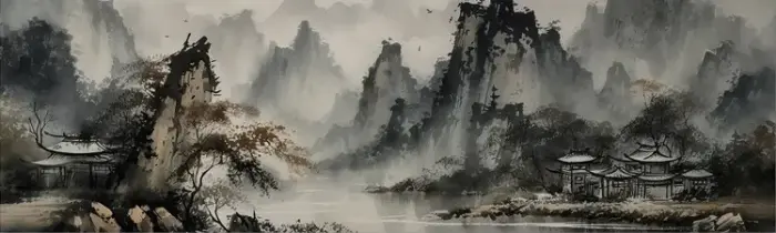 キャンバス上の静かな山の風景