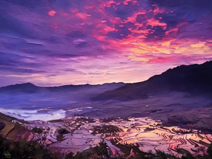 静かなユアンヤン山の夕日風景