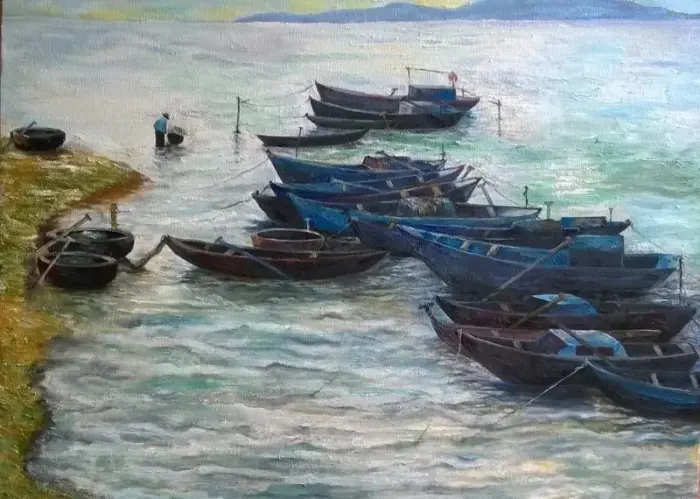 ベトナムの漁船の海辺の風景
