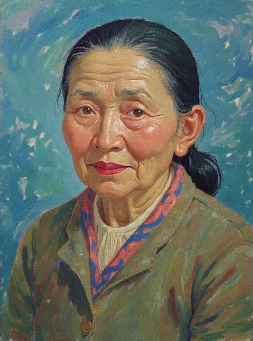 온화한 몽족 할머니: 반 고흐에서 영감을 받은 초상화