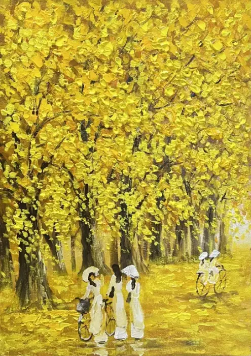 Ao Dai بأوراق نباتية فيتنامية ذهبية