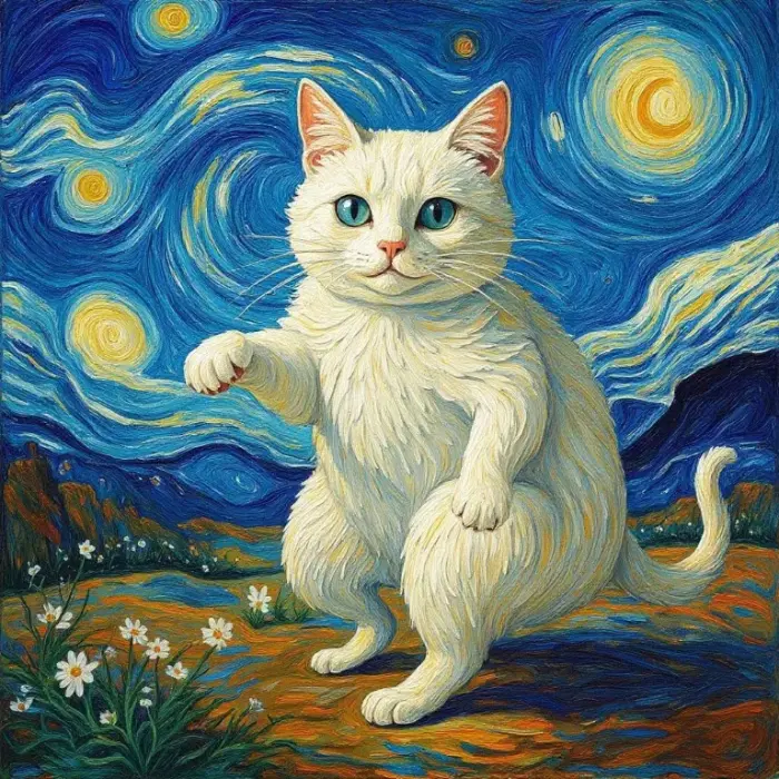 ゴッホスタイルのアフロディテの巨大な猫