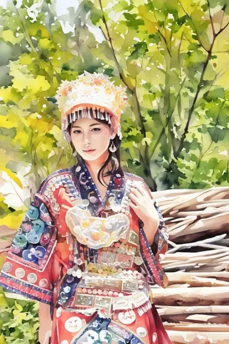 매혹적으로 우아한 H'mong 초상화