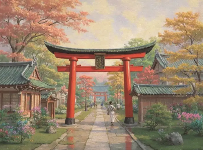 紅葉の下の京都の寺の門
