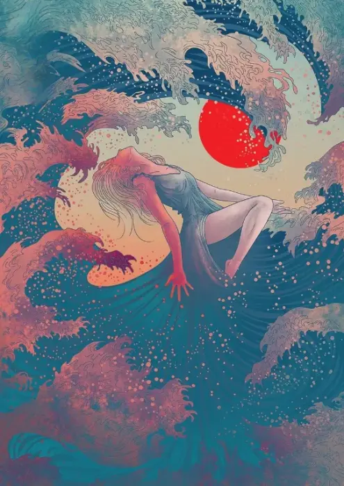 여성과 큰 파도