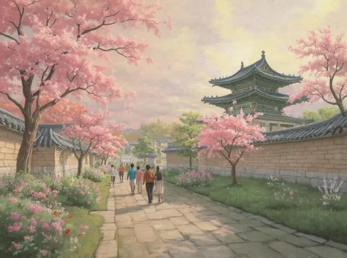 ソウル宮殿の桜の静けさ