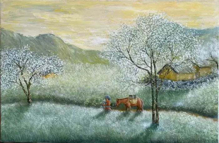 ベトナムの花の道の山の景色