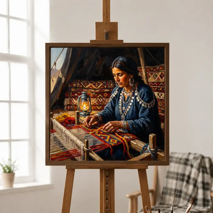 거실 벽에 걸린 베두인 직조공 그림