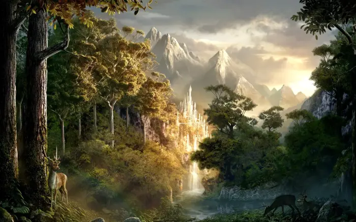 قلعة الجان في غابة الخضرة - LOTR منظر زيتي