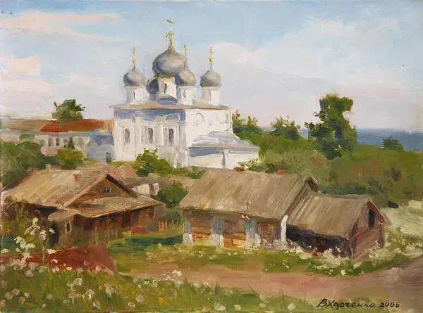 Спокойный деревенский пейзаж с церковью