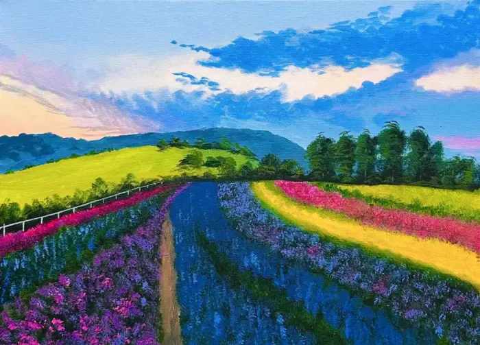 생생한 꽃 풍경 유화