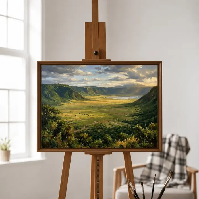 벽에 걸린 응고롱고로 분화구 액자 그림