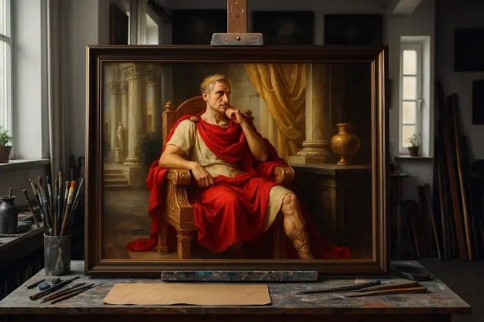Framed painting of Julius Caesar in his palace hung in a study