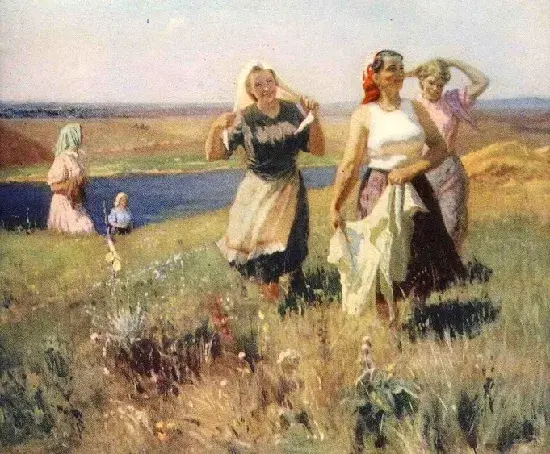Счастливые сельские женщины на природе