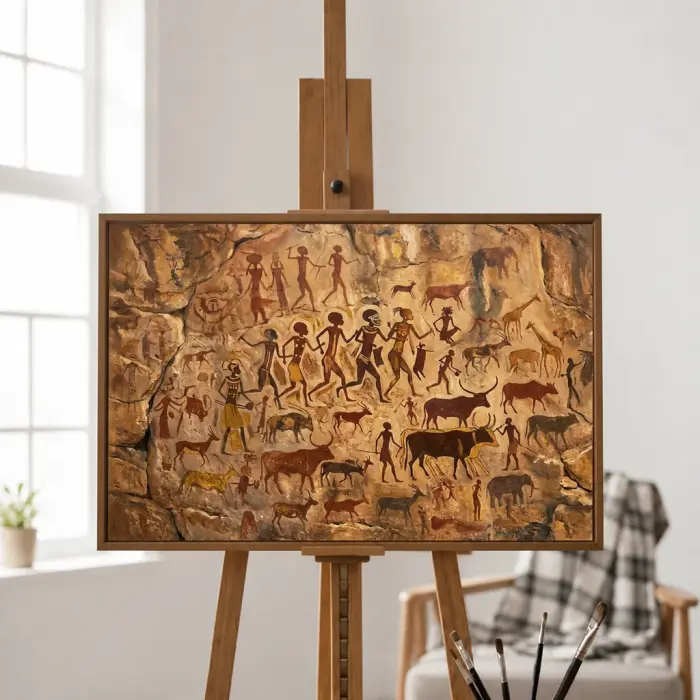 벽에 걸린 타실리나제르 고대 바위 그림 액자