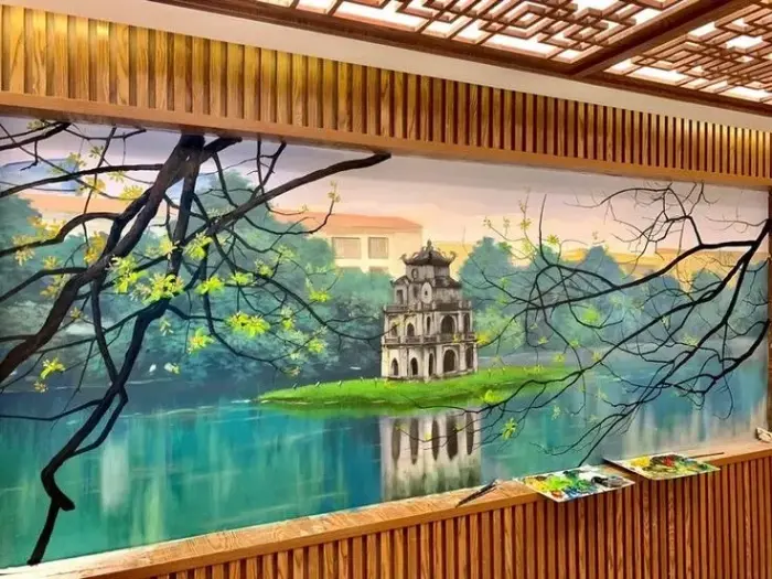 静かなホアンキエム湖の風景
