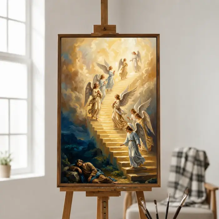 벽에 걸린 야곱의 사다리를 오르는 천사들 그림 액자