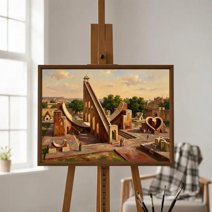 서재 벽에 전시된 잔타르 만타르 천문대 그림 프레임