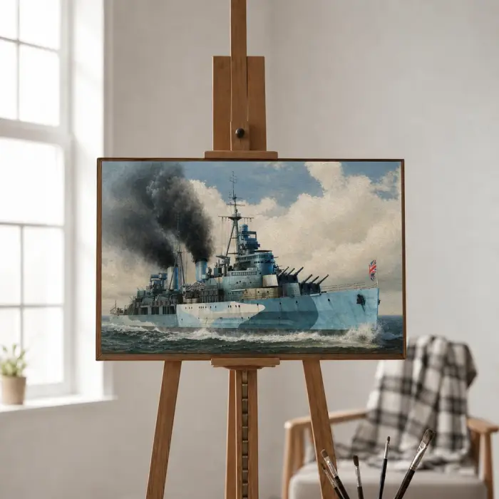 青い迷彩のイギリス海軍戦艦の絵を書斎に飾ったところ