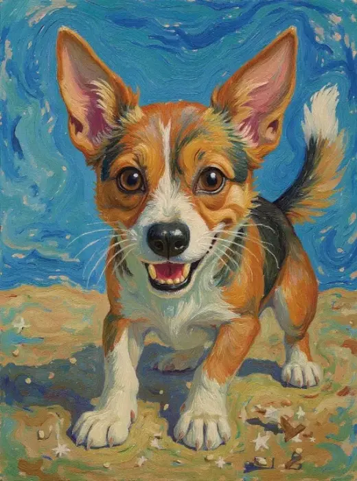 Jack Russell Terrier المتحمس بأسلوب فان جوخ