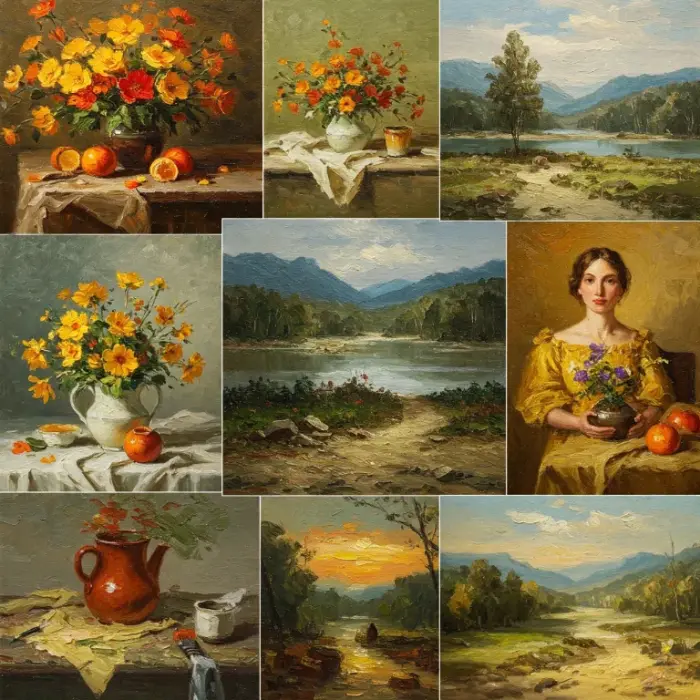 painting collection created by many different oil painting techniques