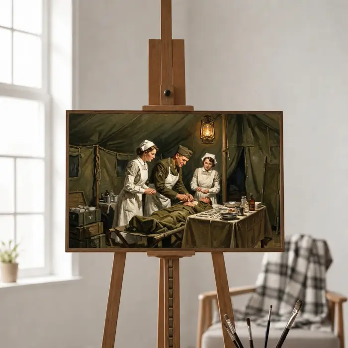 벽에 걸린 야전 병원 외과의와 간호사들 액자 그림