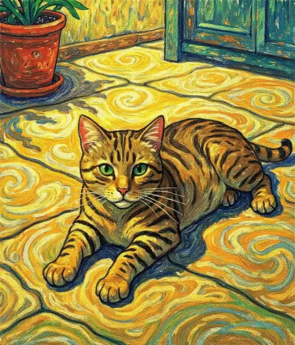 Малайская кошка, нежась на вихревой веранде