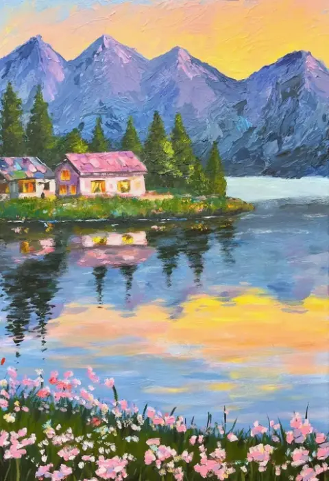 일몰의 평화로운 산의 Retreat