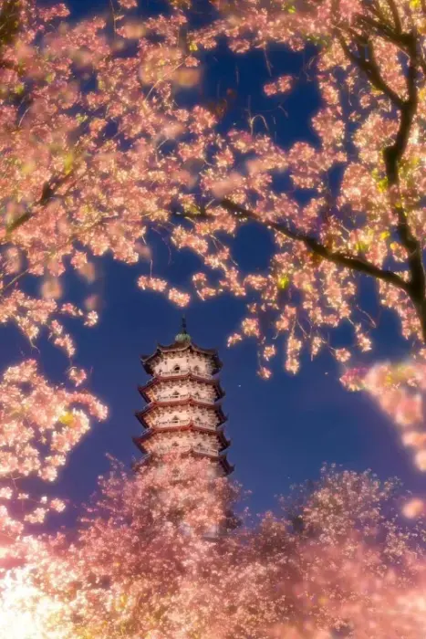 夕暮れ時の桜の木