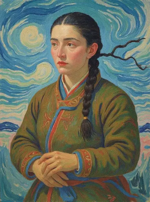 فارسة منغولية عاتية على طراز فان غوخ