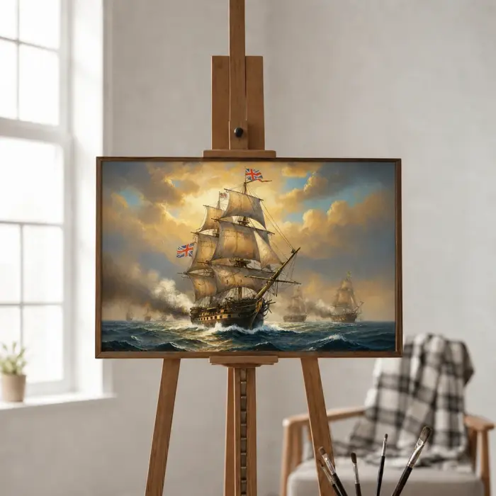 Картина в раме с изображением HMS Victory в бою, на стене