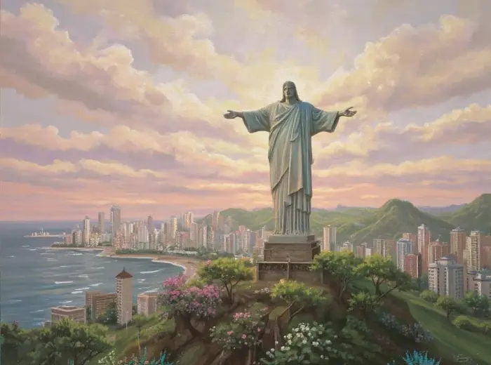 리우의 그리스도 구세주 위의 소용돌이 구름