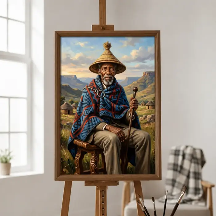 거실 벽에 걸린 모쇼쇼에 1세 그림