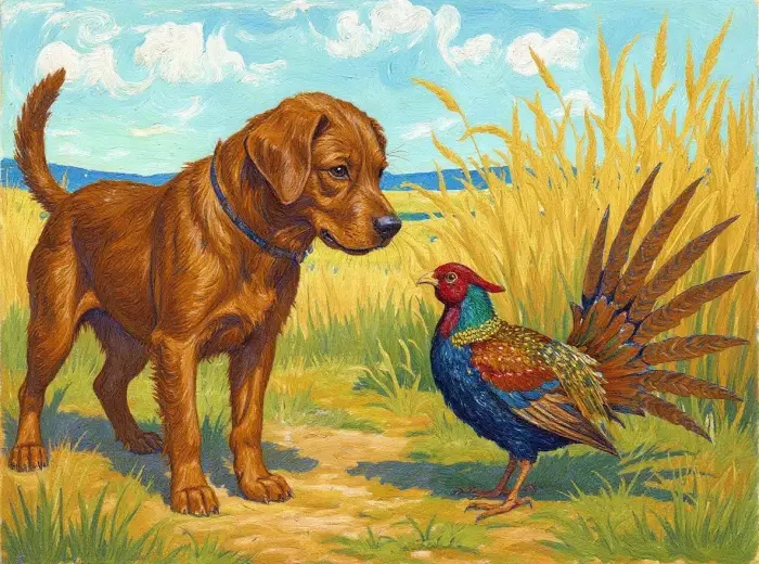 تركيز كلب الإيريش ست setter: مشهد صيد بأسلوب فنسنت فان جوخ