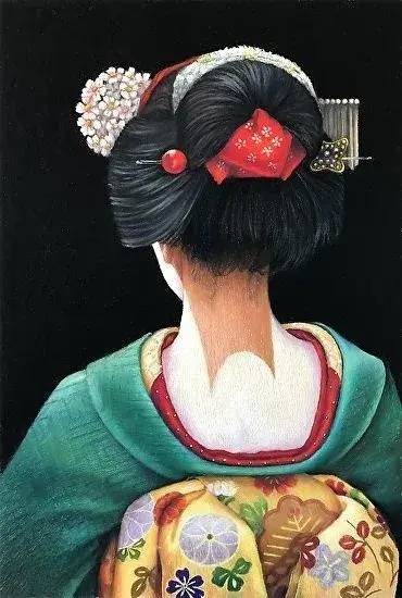 푸른 기모노를 입은 일본계 이메지
