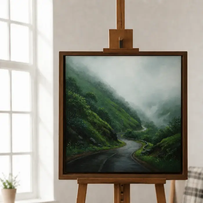 복도에 걸린 안개 자욱한 몬순 계곡 액자 그림