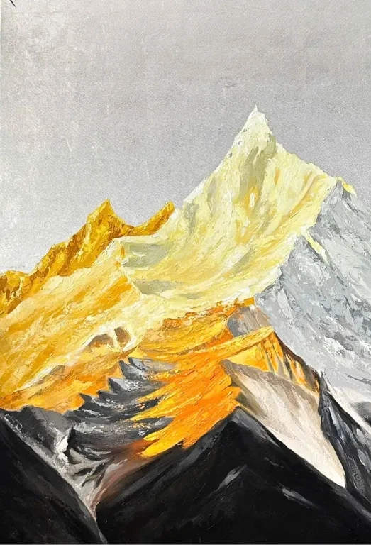 油絵 絵画 【黄金のトンネル】 壮大な山々：自然の黄金の頂 | Lenoir Décor