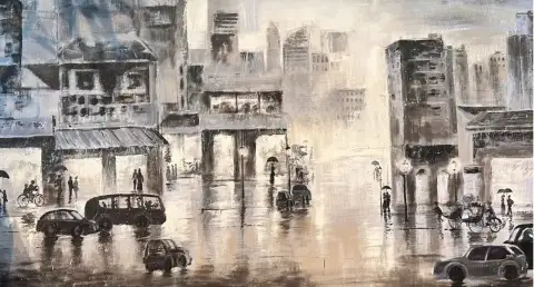 都市の反映：時を超えた油絵