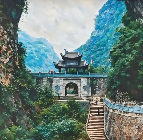 평화로운 닌 빈 산 사원 풍경 예술