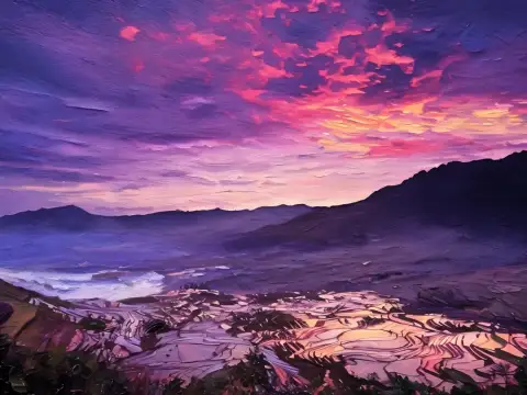 静かなユアンヤン山の夕日風景