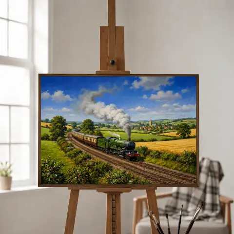 エドワード朝風鉄道ポスター風の蒸気機関車
