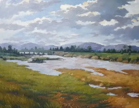 ベトナム川橋山の景色