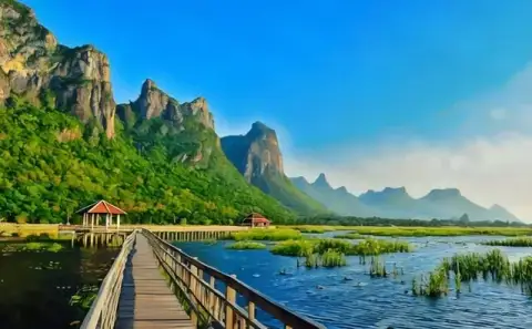 Спокойный пейзаж Khao Sam Roi Yot с величественными горами