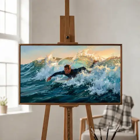 砕ける波を漕ぎ抜けるサーファー