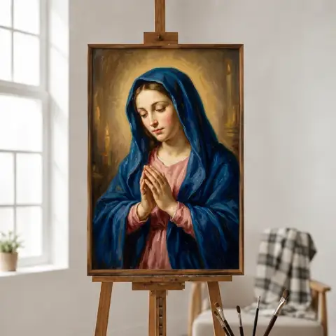 祈りの聖母マリアの青い瞑想