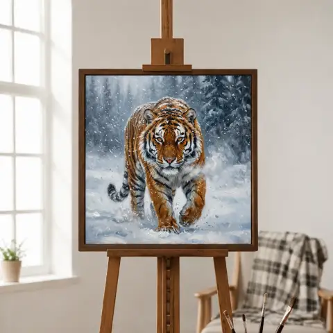 吹雪の中のシベリアトラ