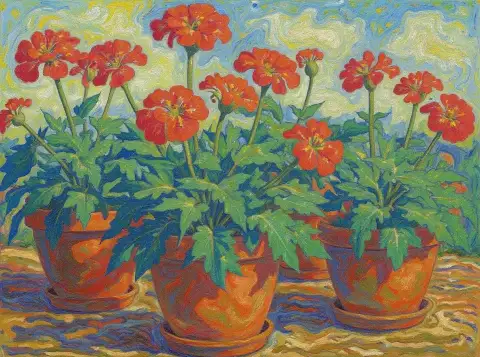 Vibrerende geranier i Van Gogh-stil