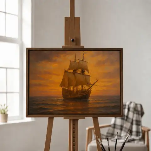 Mayflower Navegando ao Pôr do Sol