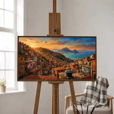 Крыши фавел Рио-де-Жанейро на закате